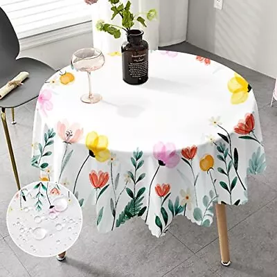 Round Tablecloth 60 Inch Spring Floral Tablecloth Water-Repellent Stain Resis... • $24.06