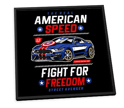 Captain America Speed Freedom Car Black CANVAS FLOATER FRAME Wall Art Print • £31.99