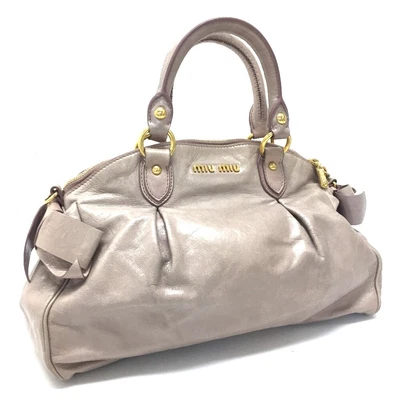 $320 • Buy MIUMIU Side Ribbon VITELLO LUX Hand Bag Shoulder Bag 2 Way Bag Pink Beige RL0052