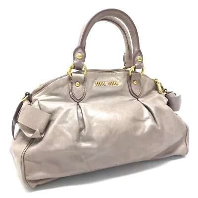 MIUMIU Side Ribbon VITELLO LUX Hand Bag Shoulder Bag 2 Way Bag Pink Beige RL0052 • $320