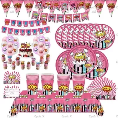 Super Girls Party Tableware Decorations And Balloons Supplies Pink Supergirl • £4.95