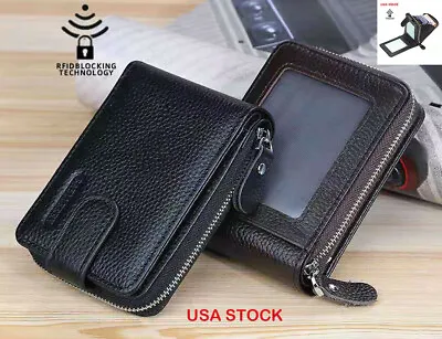 Men Men's S6 Wallet Genuine Leather Credit Card Holder RFID Zipper Thin Pocket • $13.99