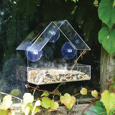 £6.99 • Buy Window Bird Feeder Wild Table Hanging Suction Perspex Clear Viewing Seed Nut