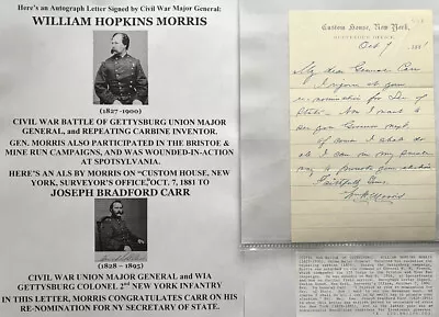 Civil War Wia Gettysburg General Colonel Carbine Inventor Morris Letter Signed ! • $29.99