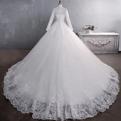 Bride Trailing Wedding Dress  Women Off-white Bridal Gown Muslim Princess Frocks • $146.66