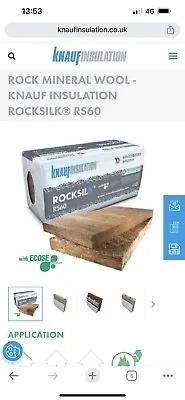 Knauf Insulation Rocksilk RS60 Thickness: 75mm. Length: 1200mm. Width: 600mm. • £20