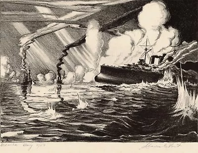 CHARLES PONT Original SIGNED Lithograph Manila Bay Naval Battle PWAP Print 1934 • $149.99