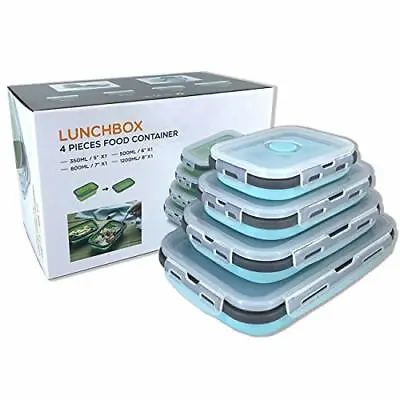 Collapsible Silicone Food Storage Container Lunch Box Dishwasher Safe 4 Pack • £19.60