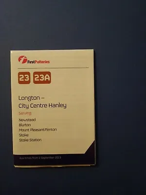 £3 • Buy Bus Timetable First Potteries 23 23A Longton Hanley Stoke Station Sep 2013