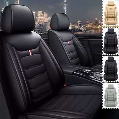 $89.99 • Buy Luxury Leather Front + Rear Car Seat Covers 5-Seats Cushion Full Set Universal