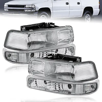 2X Chrome Headlights & Bumper Lamps For 99-02 Chevy Silverado 1500 00-06 Tahoe • $58.99