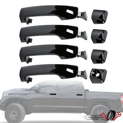 Front Rear Outside Door Handle Kit Glossy Black For 2011-2019 Tundra Sequoia • $39.99