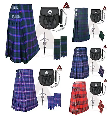 Scottish 8 Yard Tartan Kilt Highland Weeding Kilts With Kilt Pin Sporran Flashes • $85