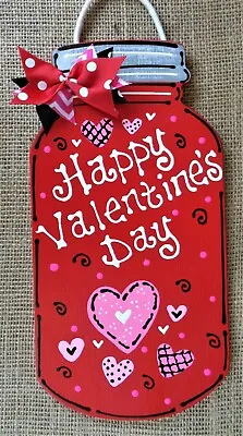 HAPPY VALENTINE'S DAY Mason Jar SIGN Wall Art Door Hanger Plaque Holiday Decor • $13