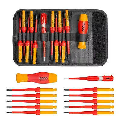 INGCO 12Pcs 10000V VDE Interchangeable Insulated Screwdriver Set Electrician • £25.99