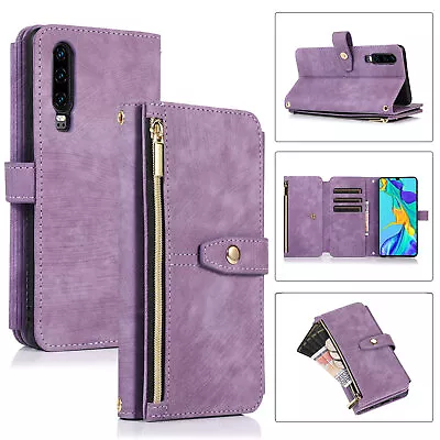 For Huawei P30 P20 Lite P20 Pro Luxury Zipper PU Leather Wallet Case Phone Cover • £9.59