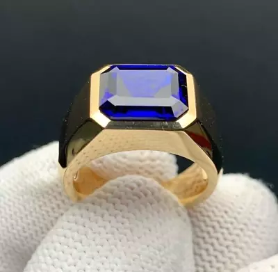 Natural Blue Sapphire Men's Ring 925 Sterling Silver Gold Pleated Ring For Men's • $68