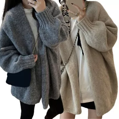 Korean Women Lantenr Long Sleeve Open Front Knitted Midi Long Sweater Cardigan • $48.09
