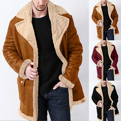 Men Plus Size Winter Zipper Coat Lapel Collar Long Sleeve Padded Leather Jacket • $85.79