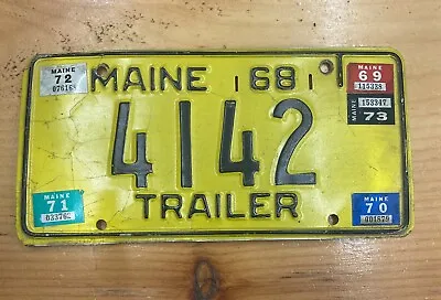 VINTAGE 1968 MAINE LICENSE PLATE YELLOW/BLACK 4142 TRAILER 69-73 Stickers • $20