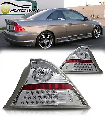 LED Tail Lights For 2001-2003 Honda Civic Coupe Chrome Clear Lens Rear Lamp Pair • $130.99