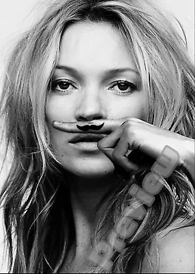 Kate Moss Model Life Joke Moustache Finger Print Poster Wall Art Picture A4 + • £4.99