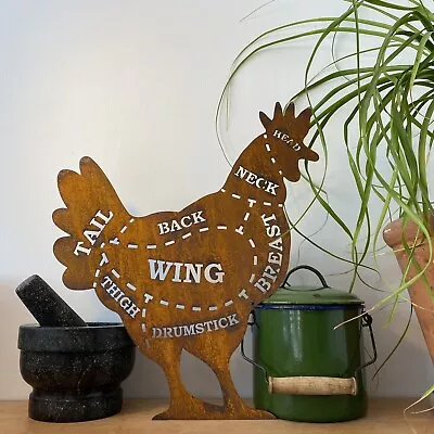 Rusty Metal CHICKEN Butchers Sign Kitchen Decoration Plaque Meat Cuts Bbq Food • £29.99