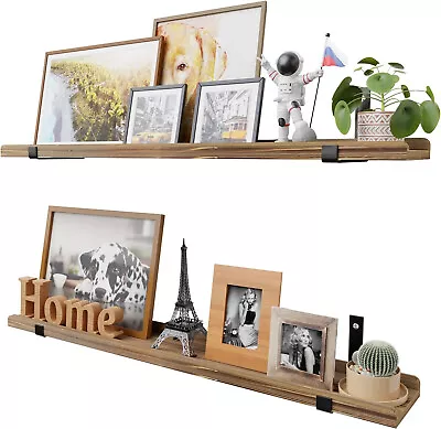 Floating 40  Solid Dark Pine Shelf PAIR Of 2 With Lip & Iron Wall Mount Bracket • $59.77