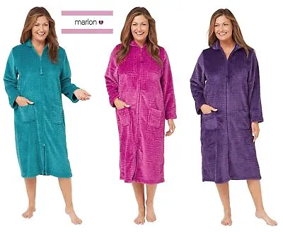 LADIES EMBOSSED SUPER Soft Zip  DRESSING GOWN FLEECE  Purple & Raspberry  8/26 • £24.99