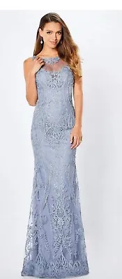 MON CHERI MONTAGE 221971  Cap Sleeve Wedgwood Blue Lace Gown Msrp$598 • $299