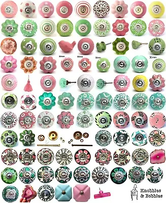 £1.89 • Buy Pink Green Ceramic Knobs Drawer Pulls Cupboard Door Knobs Porcelain China K&B