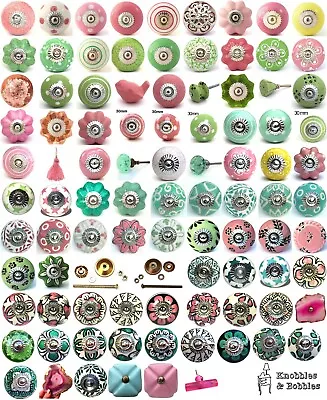 Pink Green Ceramic Knobs Drawer Pulls Cupboard Door Knobs Porcelain China K&B • £1.99