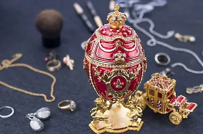 Royal Imperial Red Faberge Egg Replica : Extra Large 6.6 Inch + Carriage By Vtry • $69.95