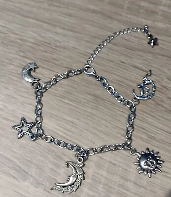 Charm Bracelet 5 Charms Silver-tone Moon Sun Star Fairy • £9.99