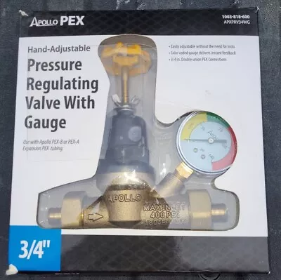 Apollo APXPRV34WG 3/4” Double Union PEX Water Pressure Regulating Valve W/Gauge • $40