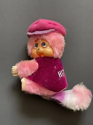 Vintage Monchichi Hugger Monkey Mini Clip-On 80s With Cap “Hit Me” Pink Cap Hat • $22