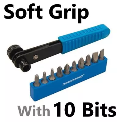 11pc Mini Offset Ratchet Screwdriver Set Cabinet Stubby Pozi Philips Torx Bits • £4.25