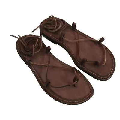 Sandals Style Greek Ancient Roman Genuine Leather Men's Shoes Stringato Brown • £49.16