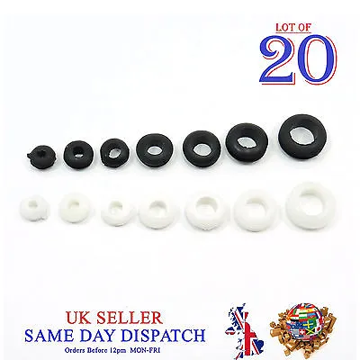 Set Of 20 Double Sided Open Hole Rubber Grommets Cable Ring Wire  • £2.86