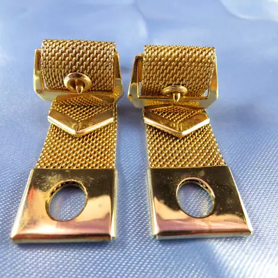 Vintage Gold Tone MESH Belt Buckle Cufflinks Wrap Around Links • $15