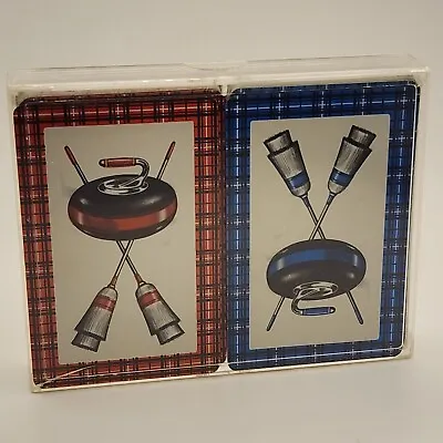 USA Gorden Playing Cards Vintage CURLING Stone Red Blue Double Deck Set Case 60s • $24.07