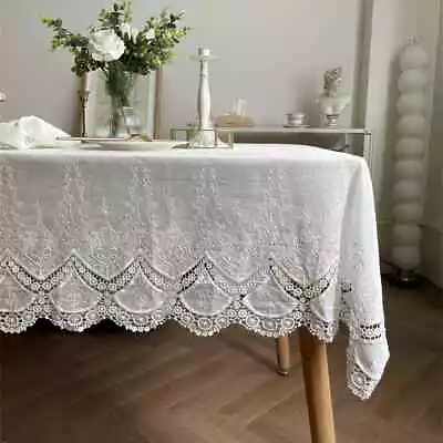 Lace White Flower Tablecloth Home Wedding Party Decoration Luxurious Table Cover • $48.80