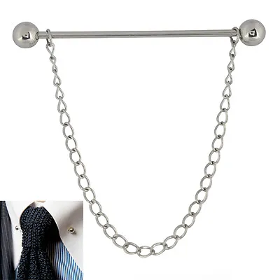 Premium 6CM Silver Barbell End Collar Pin FREE Chain Stainless Steel Tie Bar • £5.11