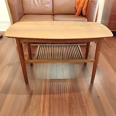 Vintage Danish Solid Oak Coffee Table With Magazine Rack • $895