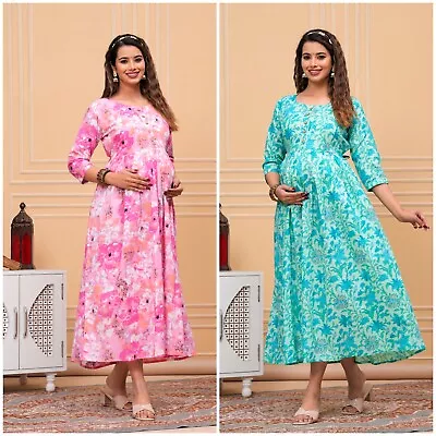 USA Free Shipping Handmade Cotton Maternity Combo Dress Set Feeding Gown Kurti • $36.54