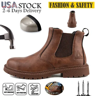 Safetoe Mens Safety Shoes Steel Toe Lightweight Work Boots Slip On Leather Shoes • $43.70