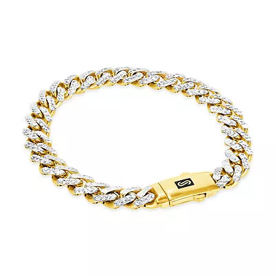 10K Yellow Gold Miami Cuban 7.5mm Monaco Diamond Cut Pave Chain Bracelet 7 - 9  • $417.99