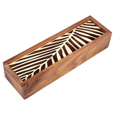 £5.54 • Buy (Horizontal Leaf Pattern) 02 015 Vintage Wooden Pencil Box Classical Wooden