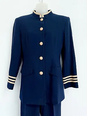 Casual Corner 2 Pc Navy/gold Nautical Cruise Wear Pantsuit~8 P • £48.25