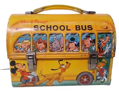 Vintage Walt Disney School Bus Lunchbox No Thermos 1960s Metal *RARE*Great Color • $47.99